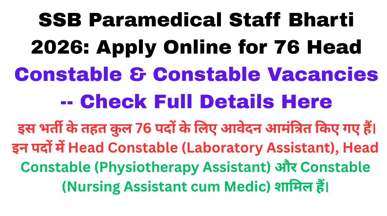 SSB Paramedical Staff Bharti 2026