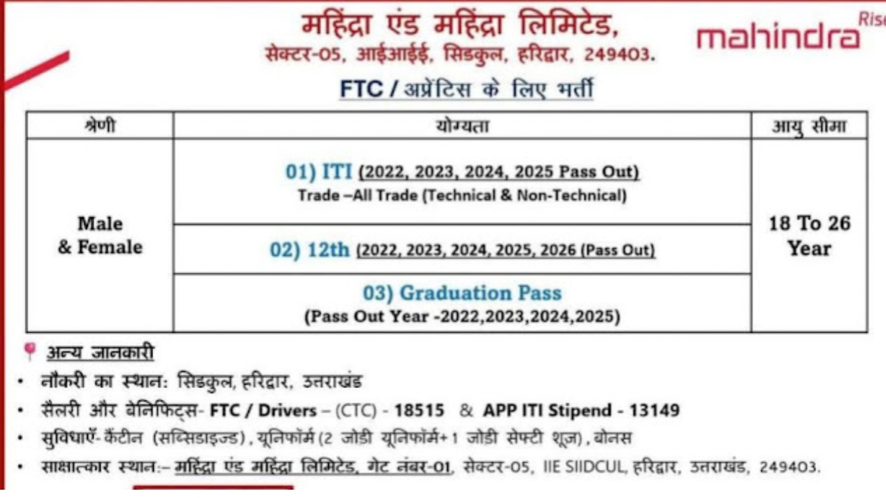 Mahindra & Mahindra Limited Bharti 2026
